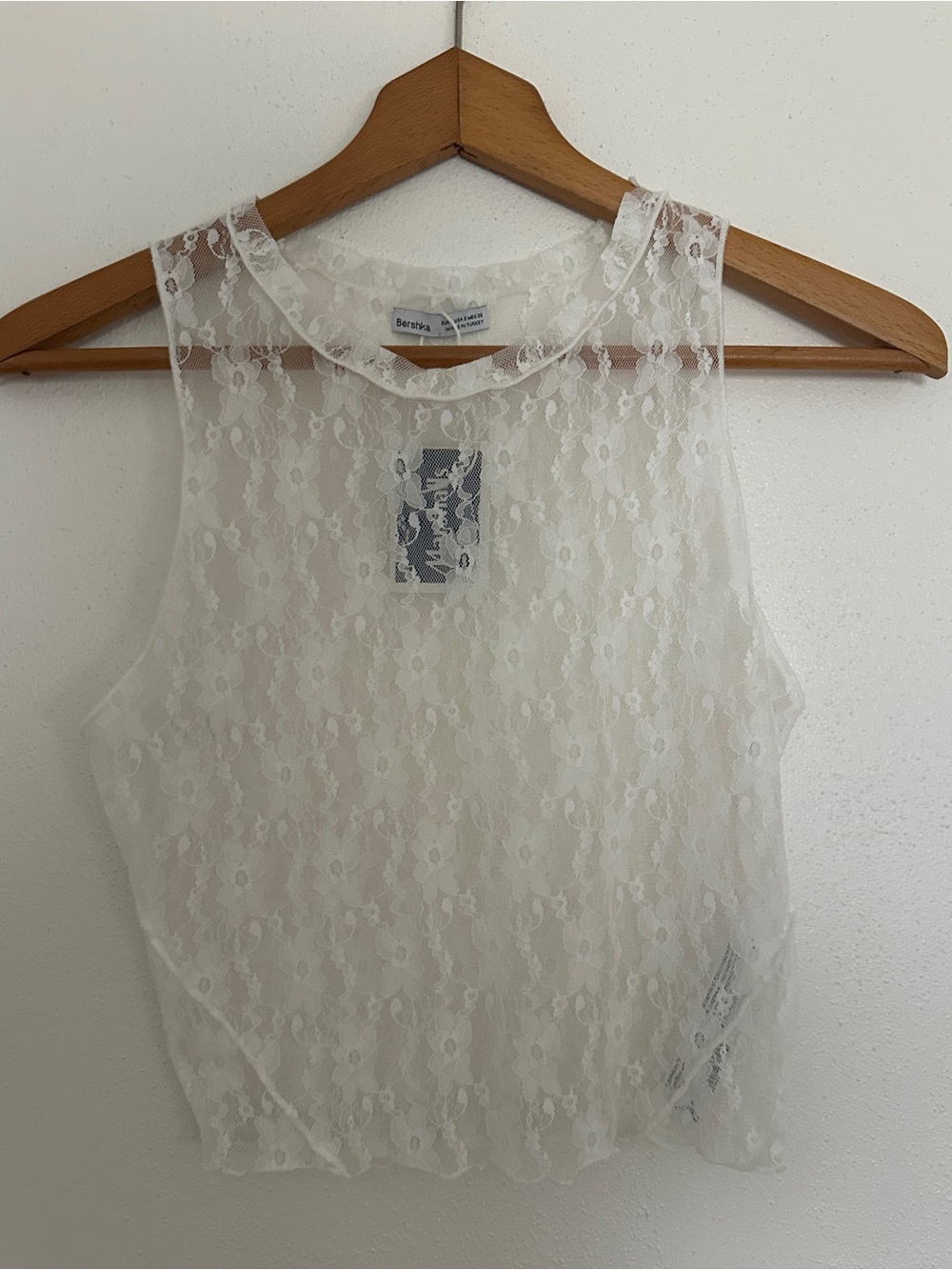 Bershka NWT White Floral Lace Sheer Crop Top Small